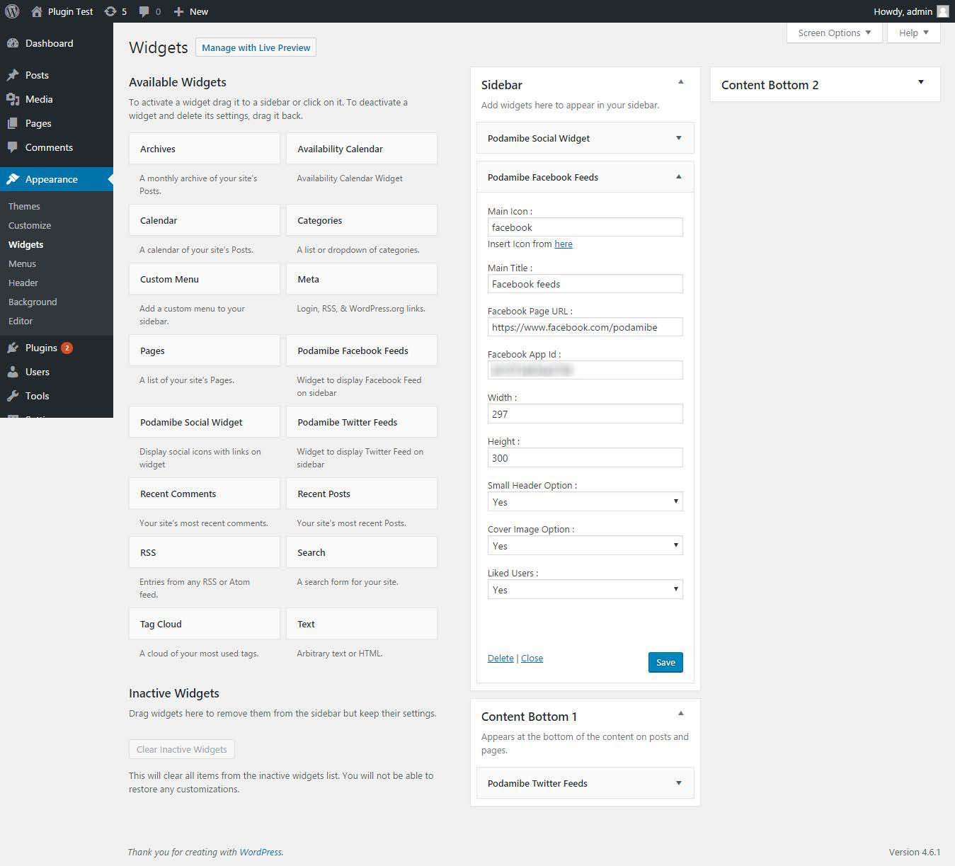 Backend setting of plugin