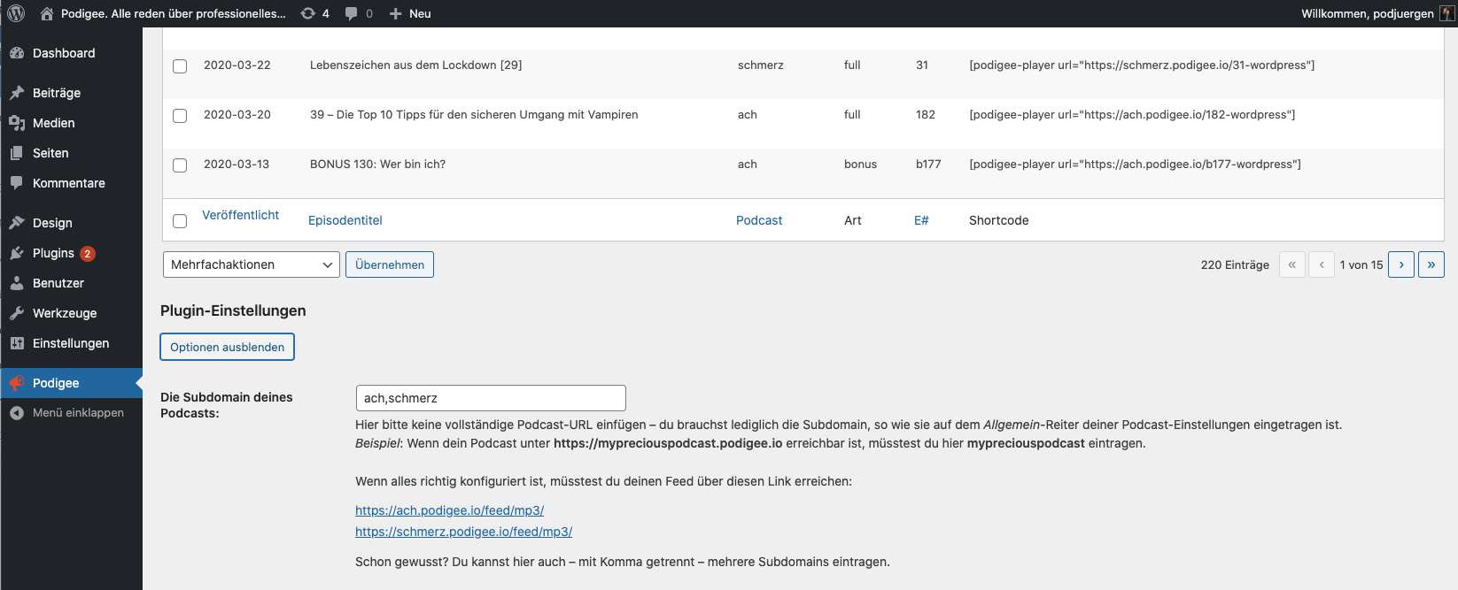 The settings section is hidden just below the list of episodes
