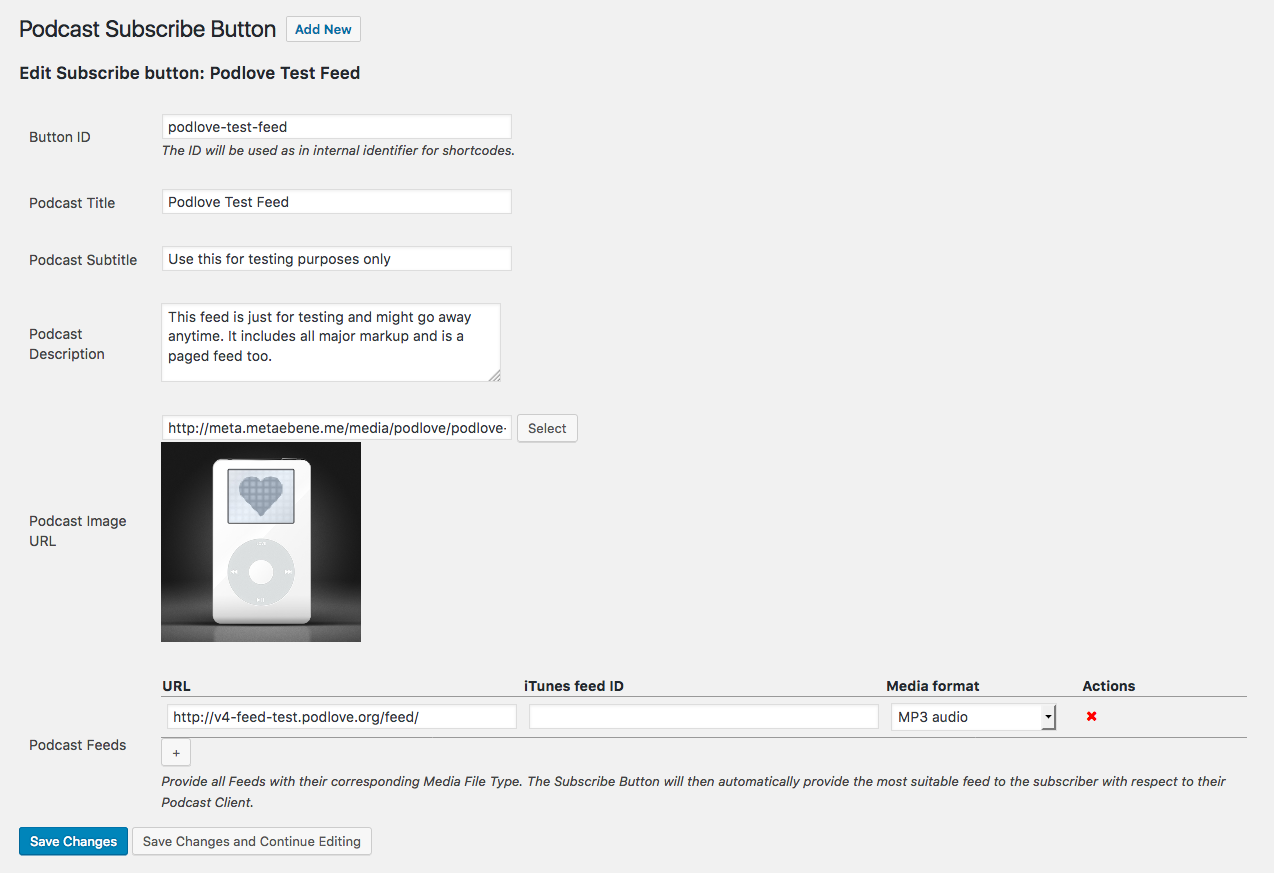 The Subscribe button administration interface.