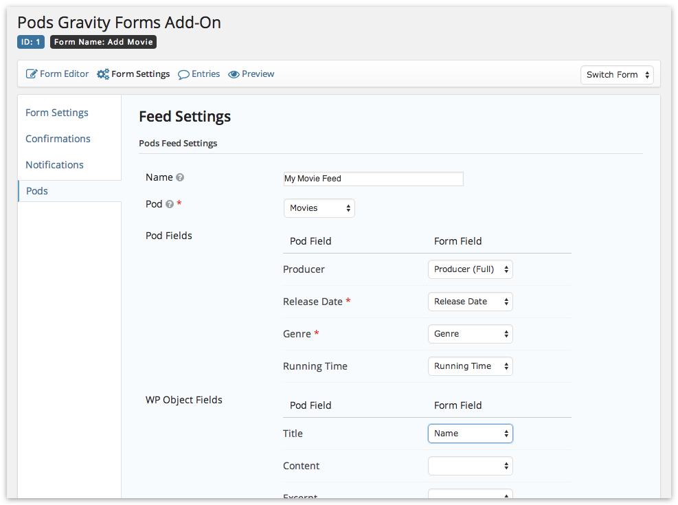 Map form fields to Pod fields