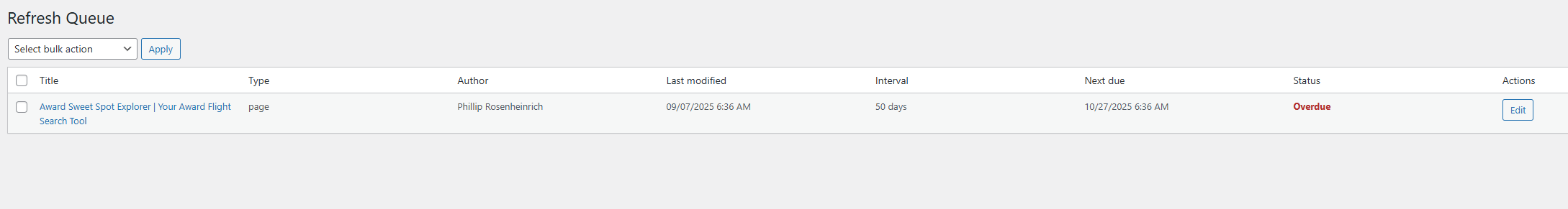 Admin queue showing overdue items