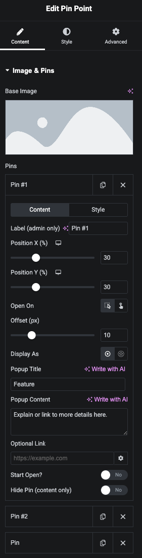 Pin Point Widget Elementor Panel