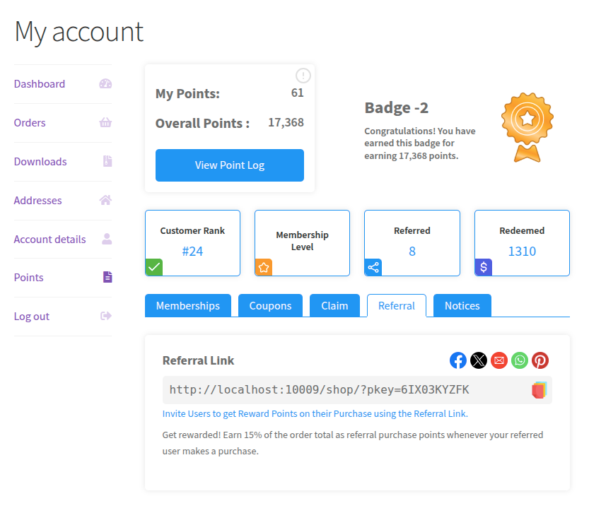 **Upgrade User Level** - Customers can upgrade their membership and get the benefits.