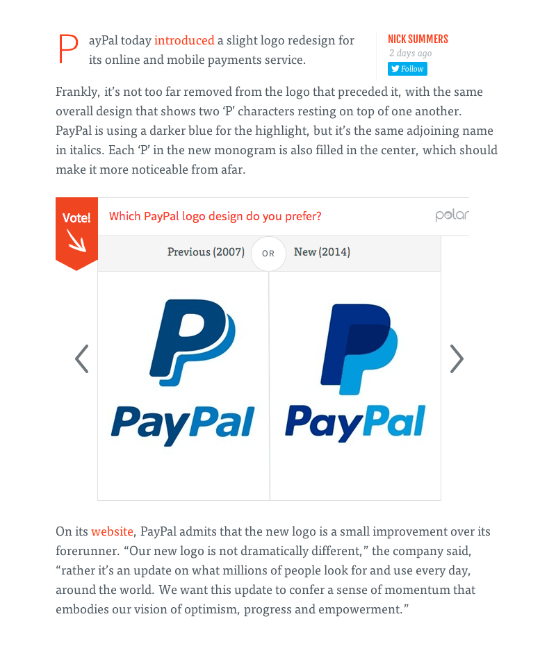 Example Wordpress Post with a Polar Poll embedded in it