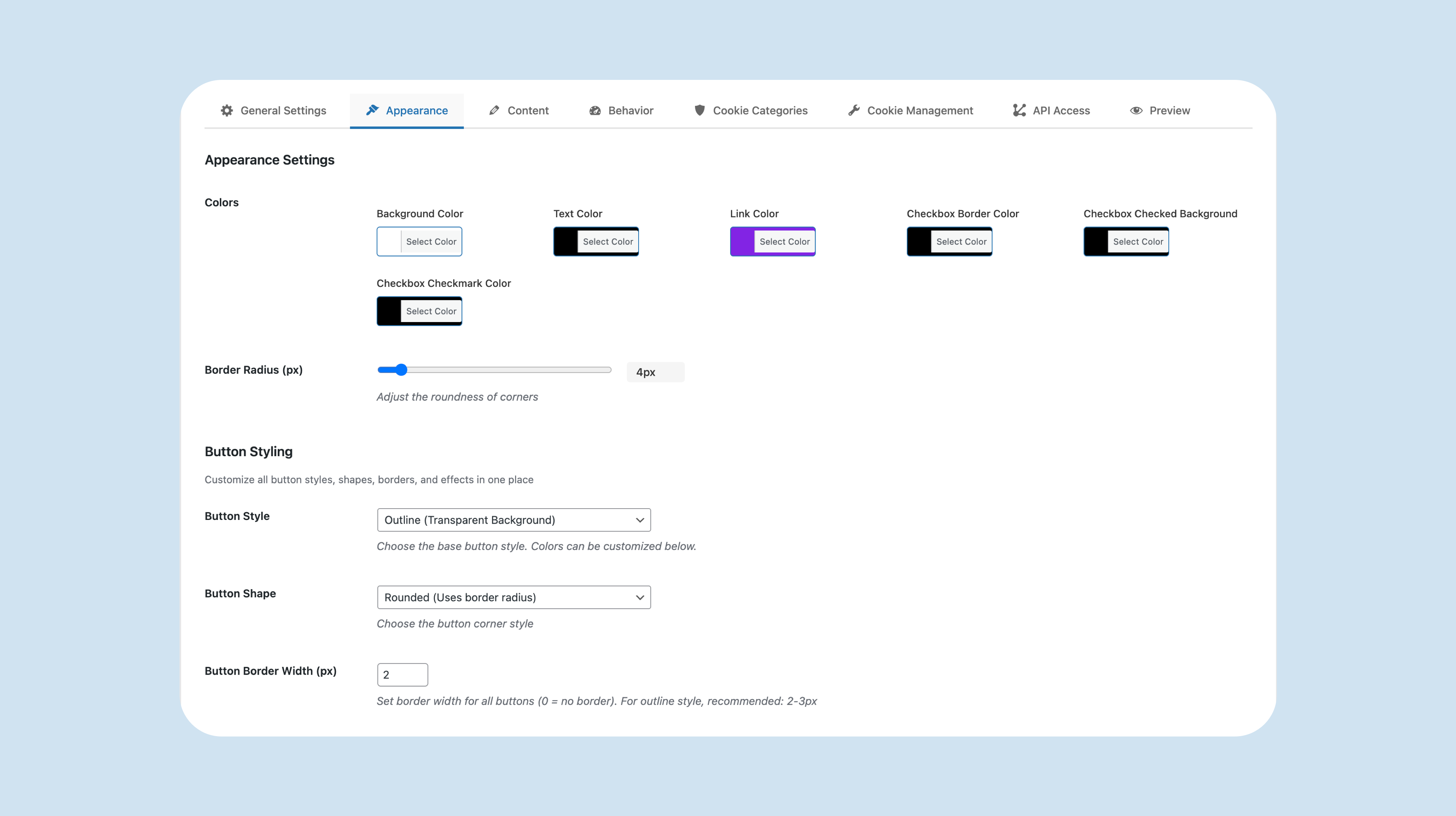 Admin settings (appearance)