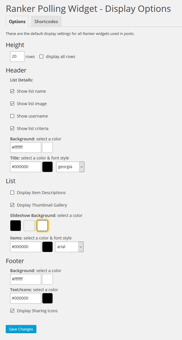 Example of the Ranker plugin Settings screen.