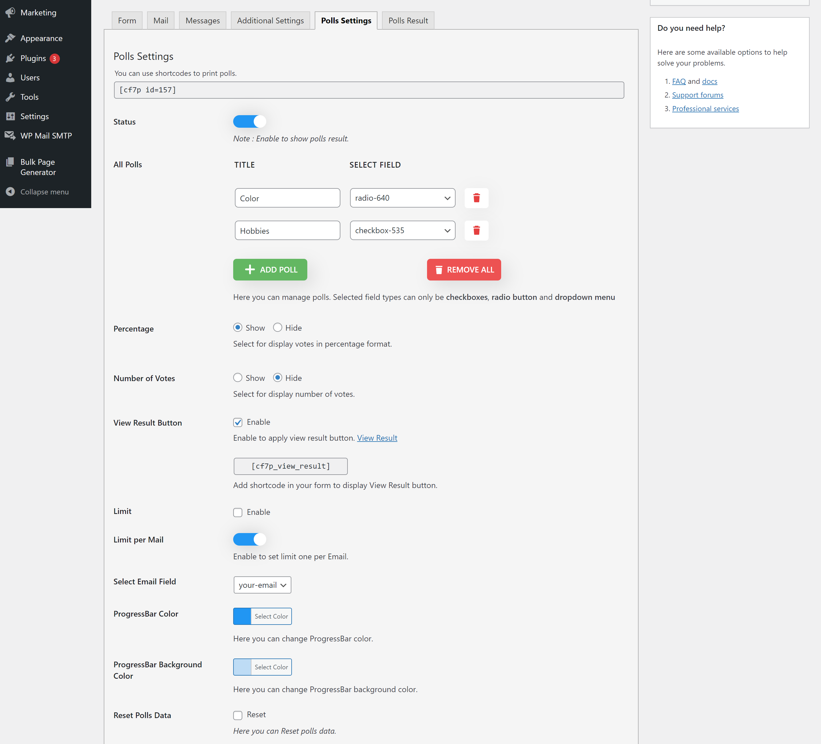 Contact form 7 -> Polls setting tab