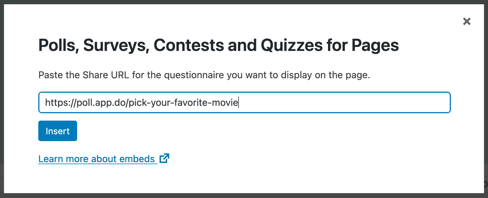 Paste the Share URL for your questionnaire