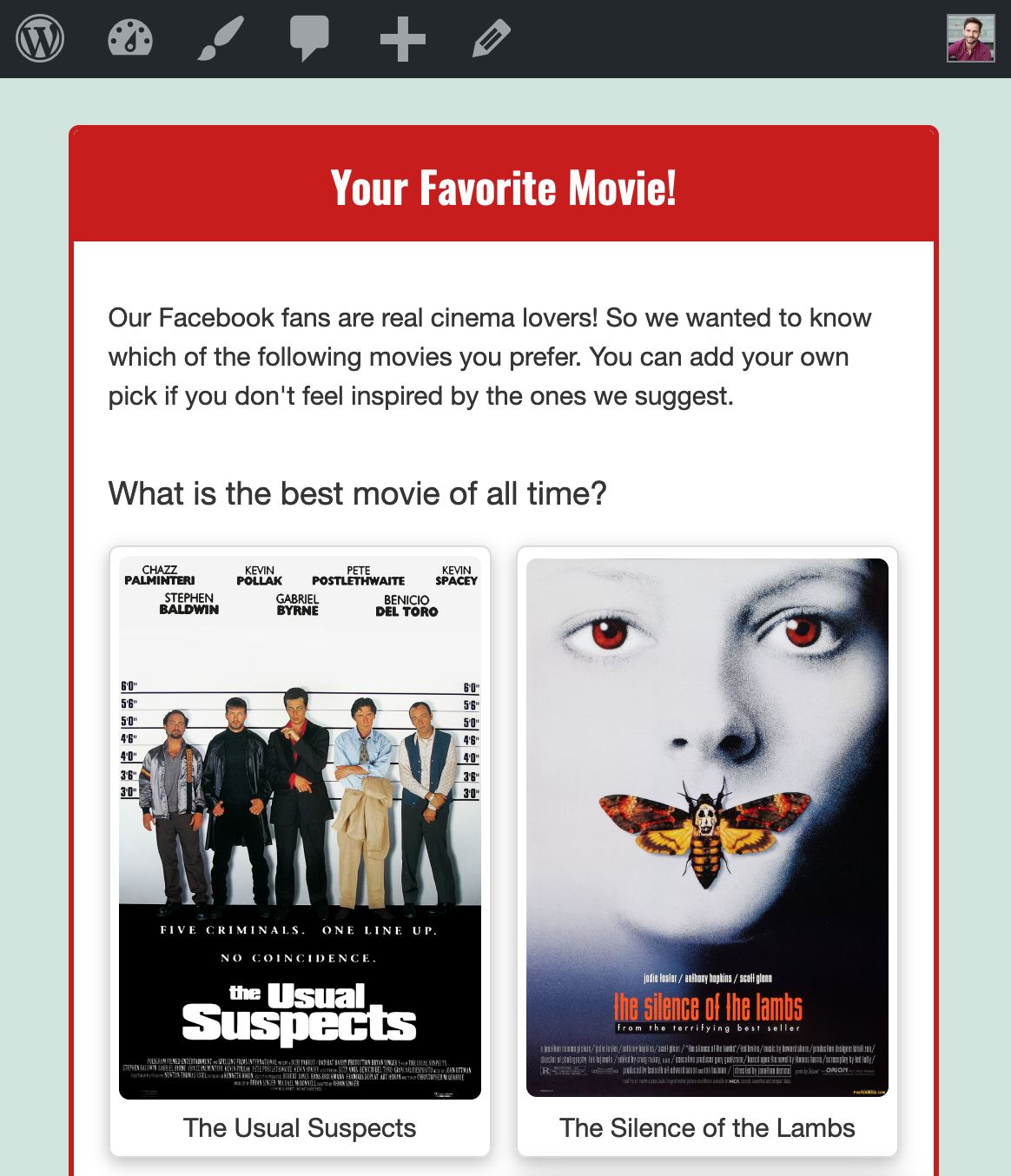 The questionnaire gets embedded directly into your website