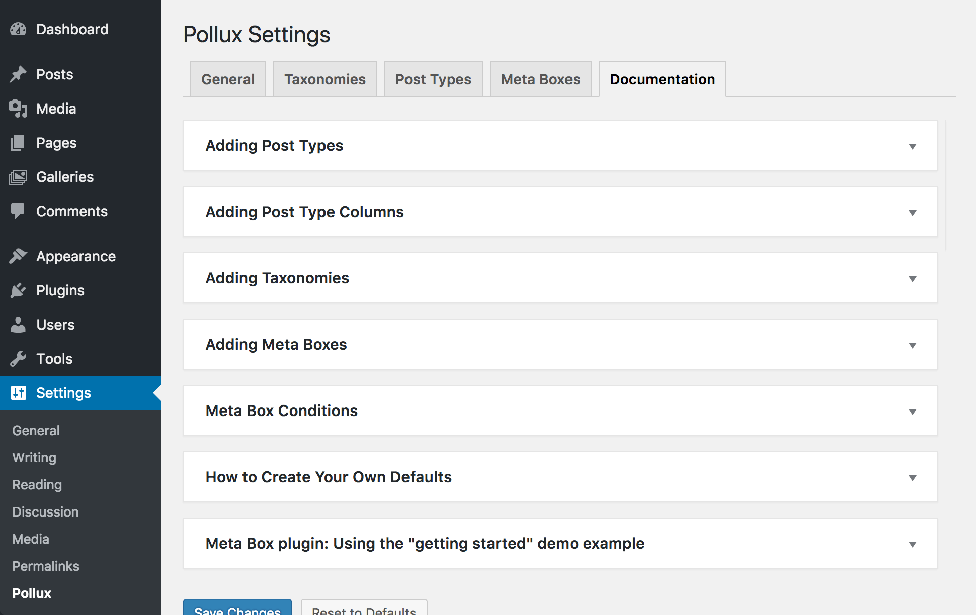 Pollux includes complete documentation