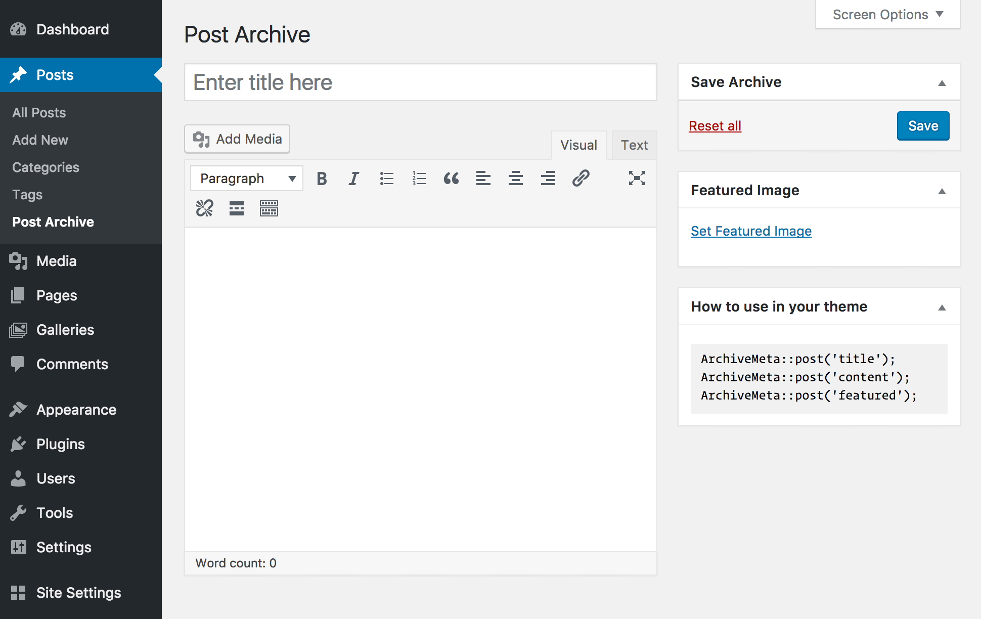 A view of the "Post Archive" page
