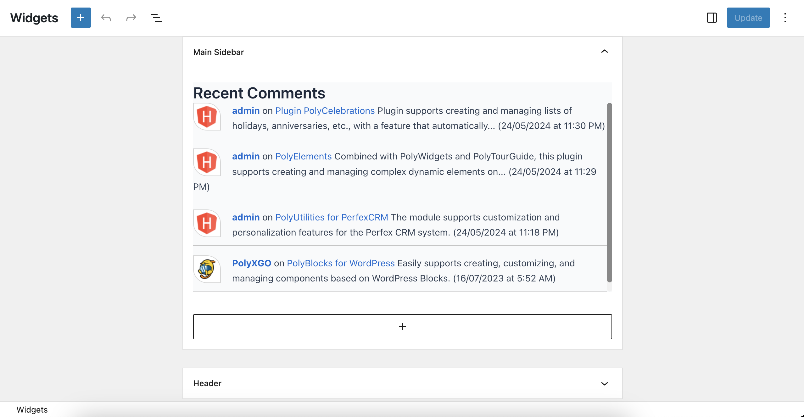 Preview display on the WordPress block widget.