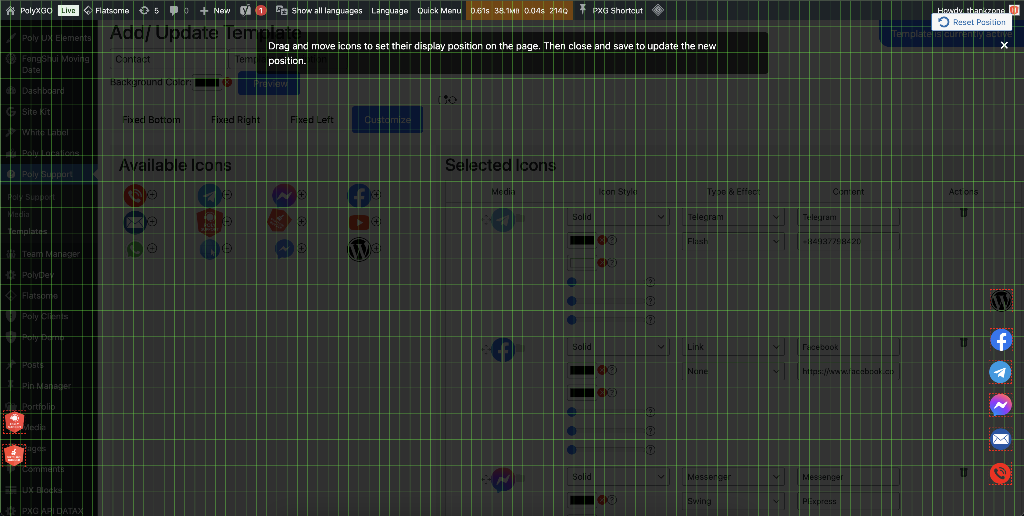 Easily align icons on grid for positioning.