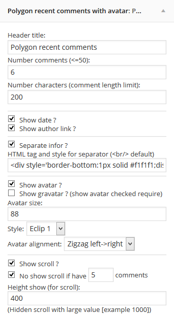 Plugin settings in WordPress widget panel.