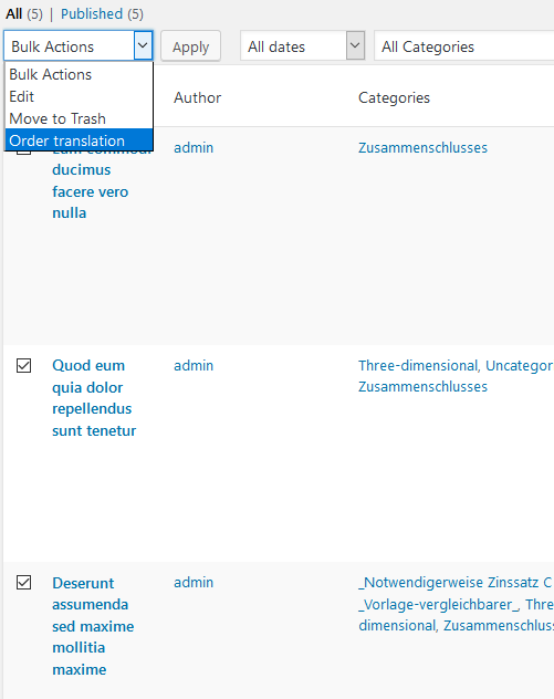 You need to order more than one post? Just use the bulk action *Order translation*