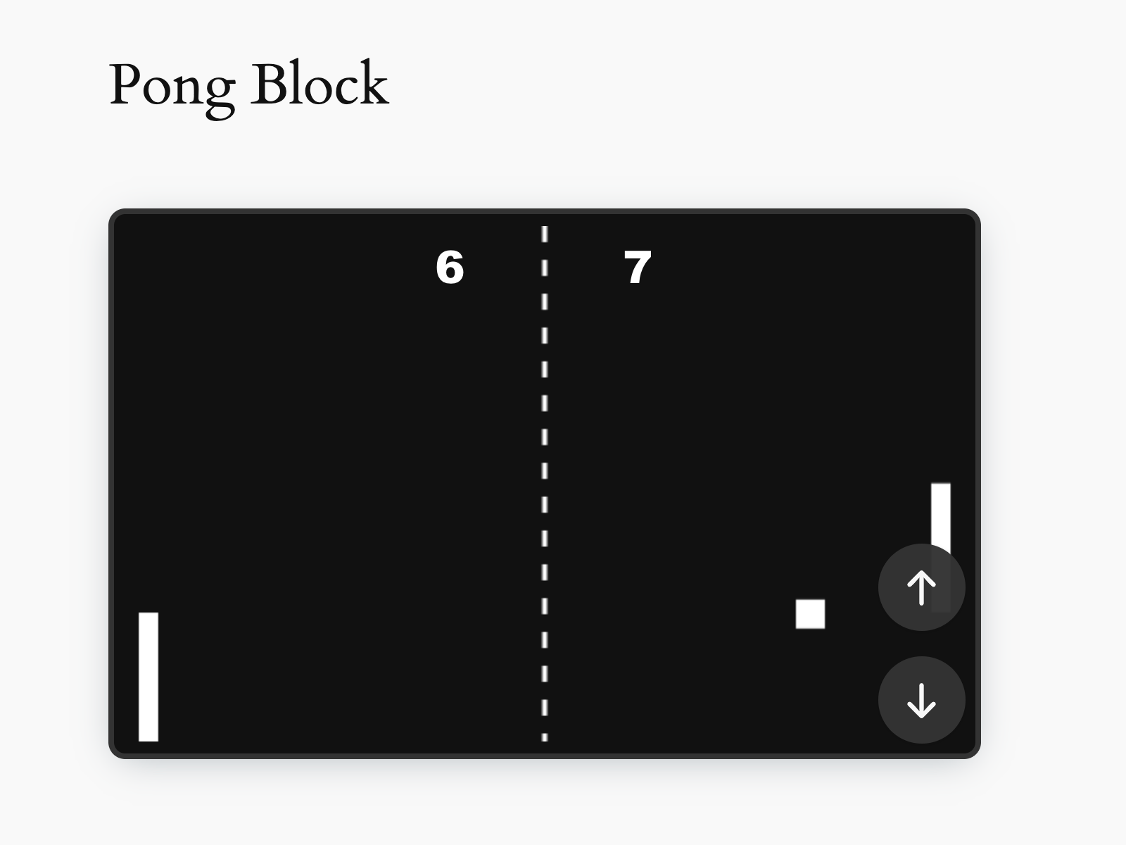 Pong gameplay in action, with on-screen controls.