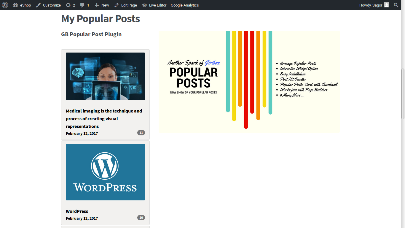 Popular post list in page.