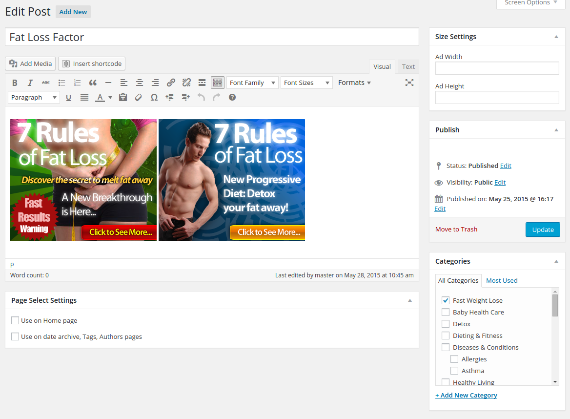 Add/Edit advertisement for popup