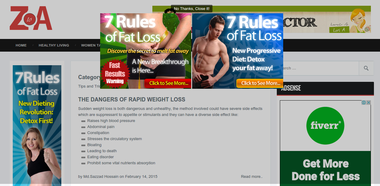 Popup advertisement in action on a live site [ z2a.co ]