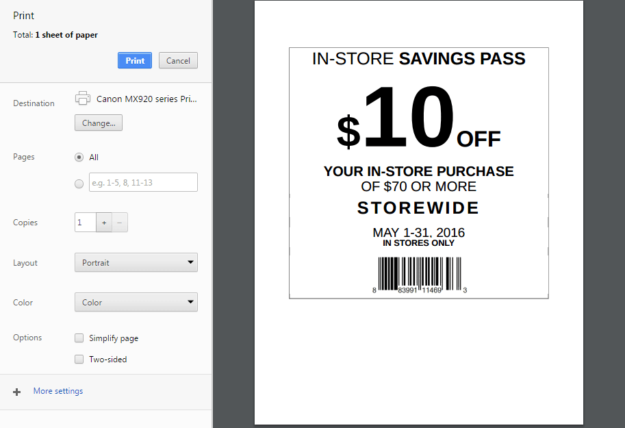 Optionally, generate a print console to print just the popup (great for coupons!)