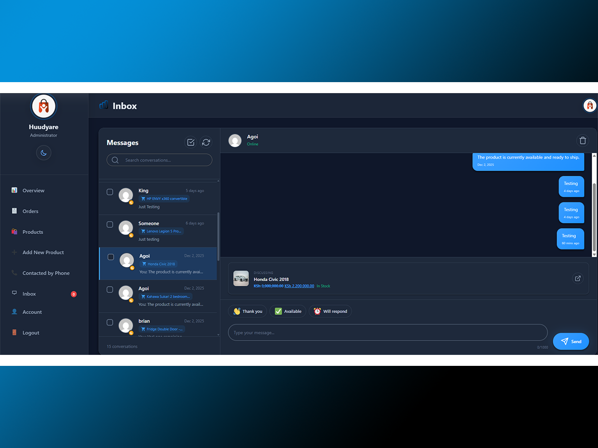 Order management dashboard for sellers and administrators
