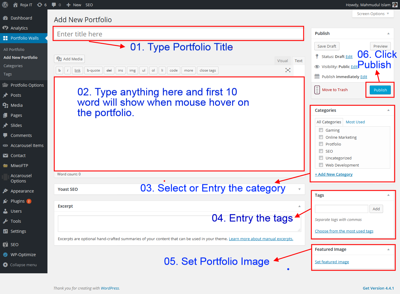 Add New Portfolio with instruction