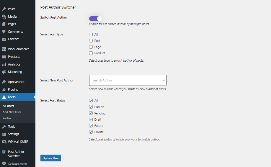 User edit settings