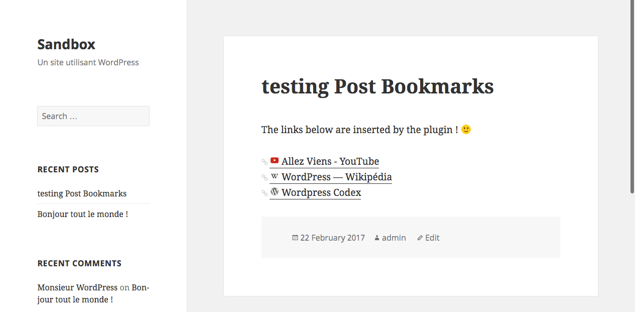 Links displayed under a post