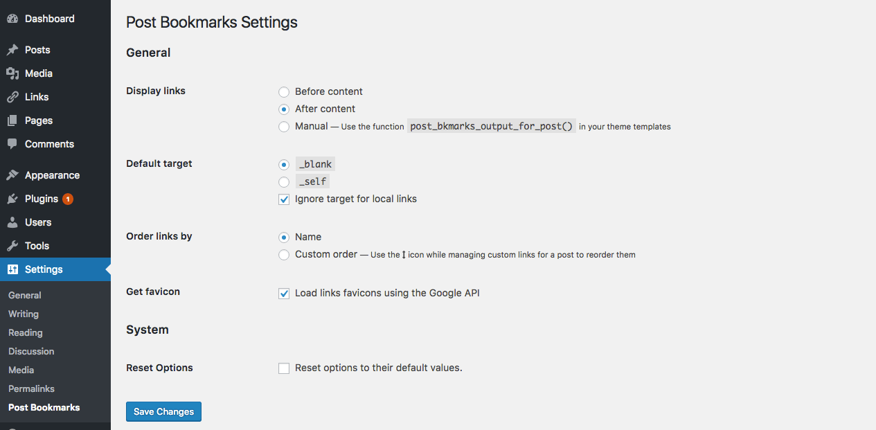 Settings page