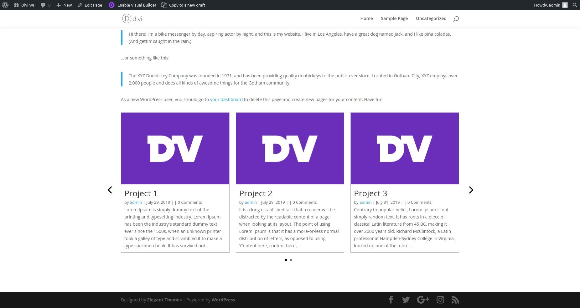 Result in frontend after saving the page