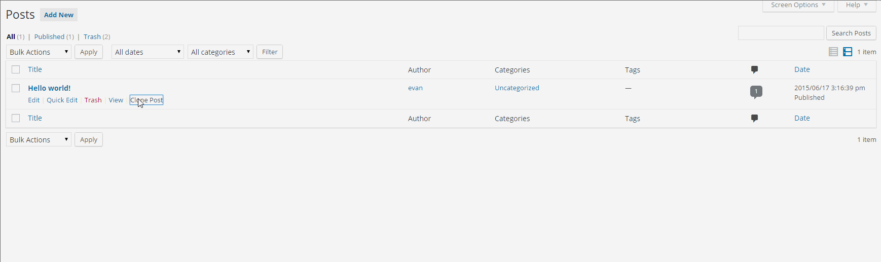 WP Post Cloner in action.