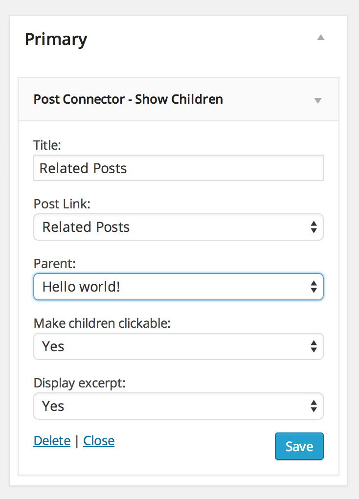 Post Connector comes with a widget so you can display linked posts in any sidebar you want.