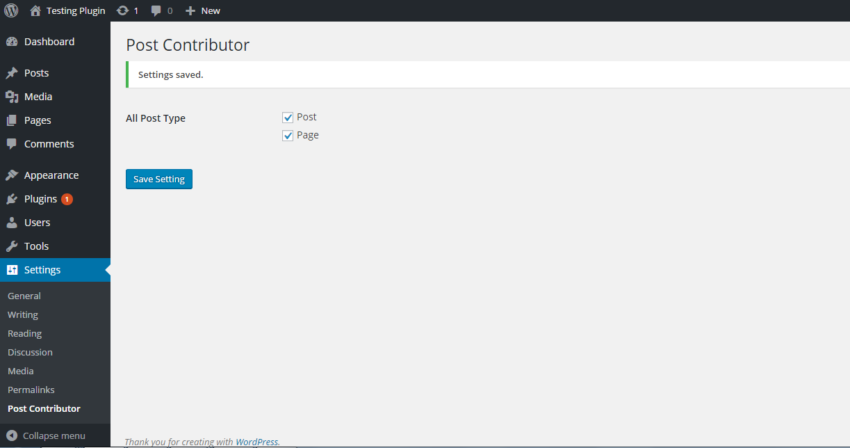 Post Contributor Setting Page
