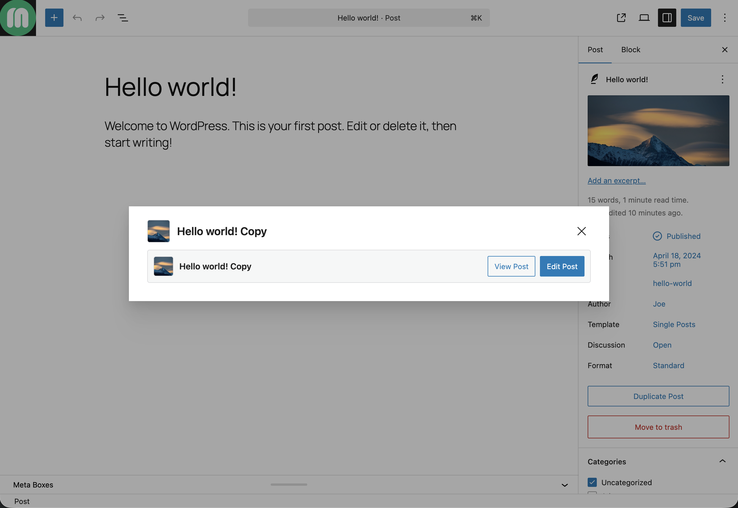Duplicate post complete