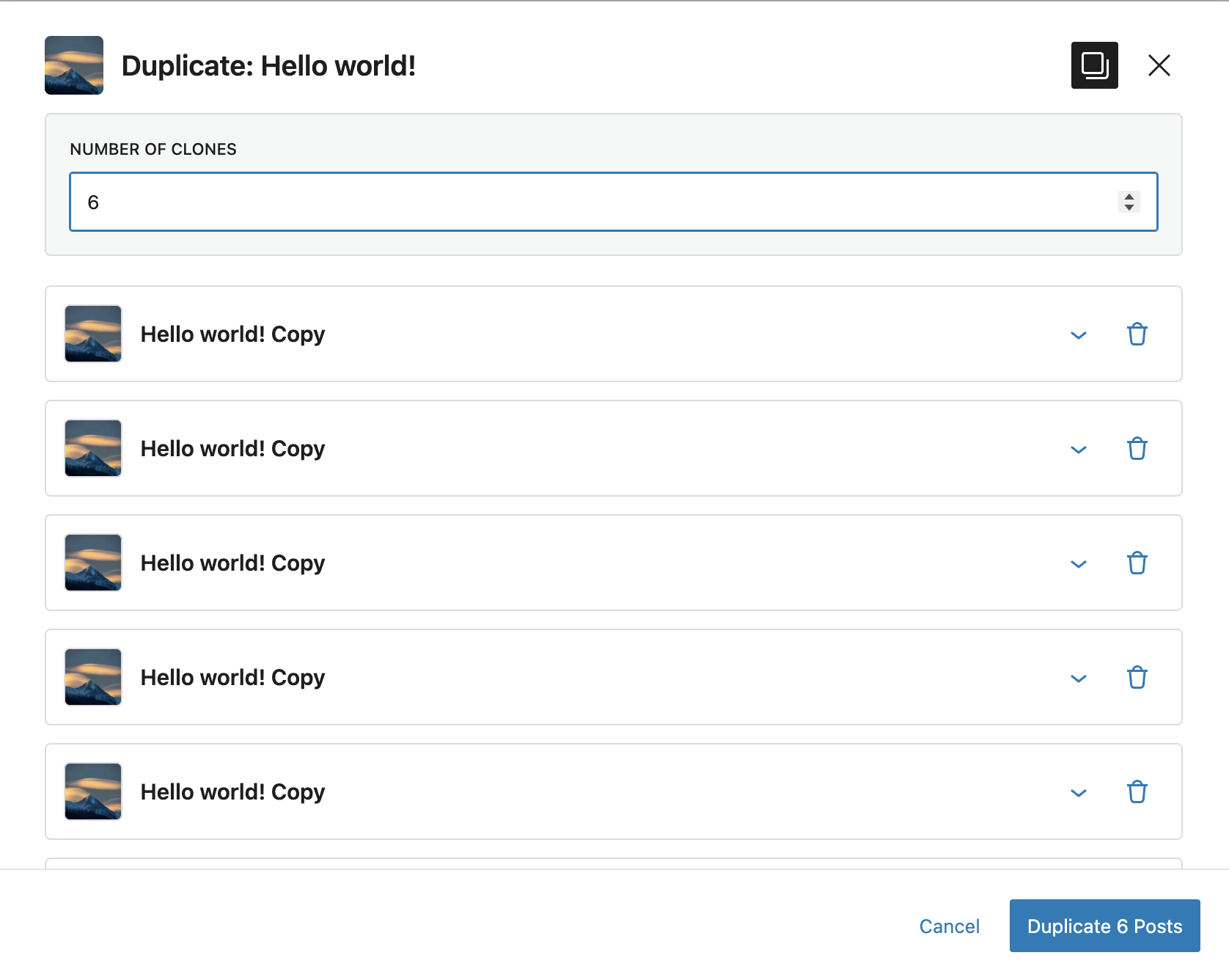 Duplicate multiple clones