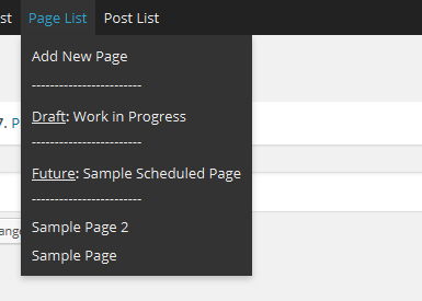 The dropdown shows the add new post, 2 most recently edited drafter, and the 5 most recently published posts.