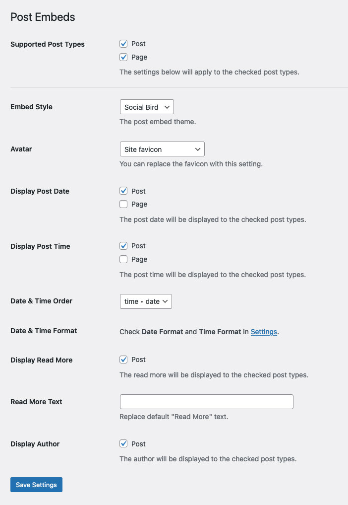 Post Embeds plugin is easy to configure!