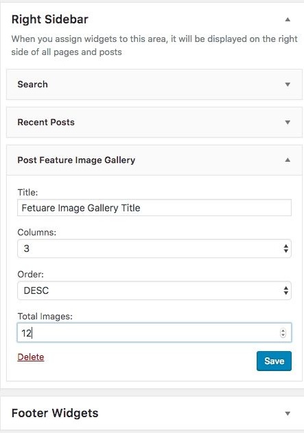 Post Feature Image Gallery's Widget settings.