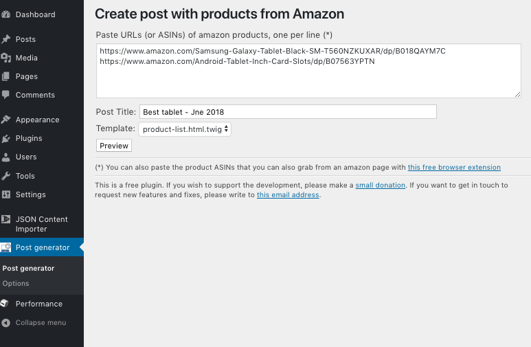First page to add amazon URLs