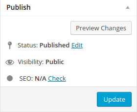The Publish metabox for a protected page logged in as an Editor. See how the plugin removes the Move to Trash link.