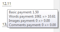 The tooltip with all the counting details