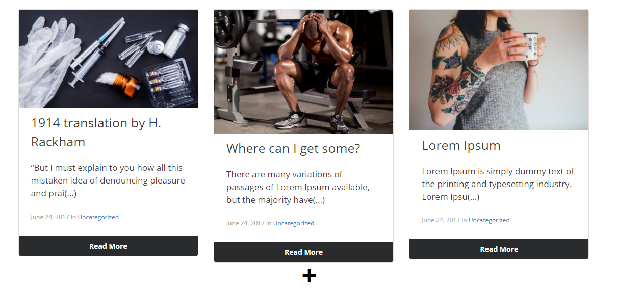 That's it! This is the final result of a Multiple Posts widget showing only the first 3 posts of the blog. When the plus button is clicked more 3 posts will be loaded, without refreshing the entire page, until it displays the total number of posts specified.
