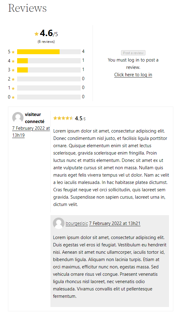 Example of review management on a single post page