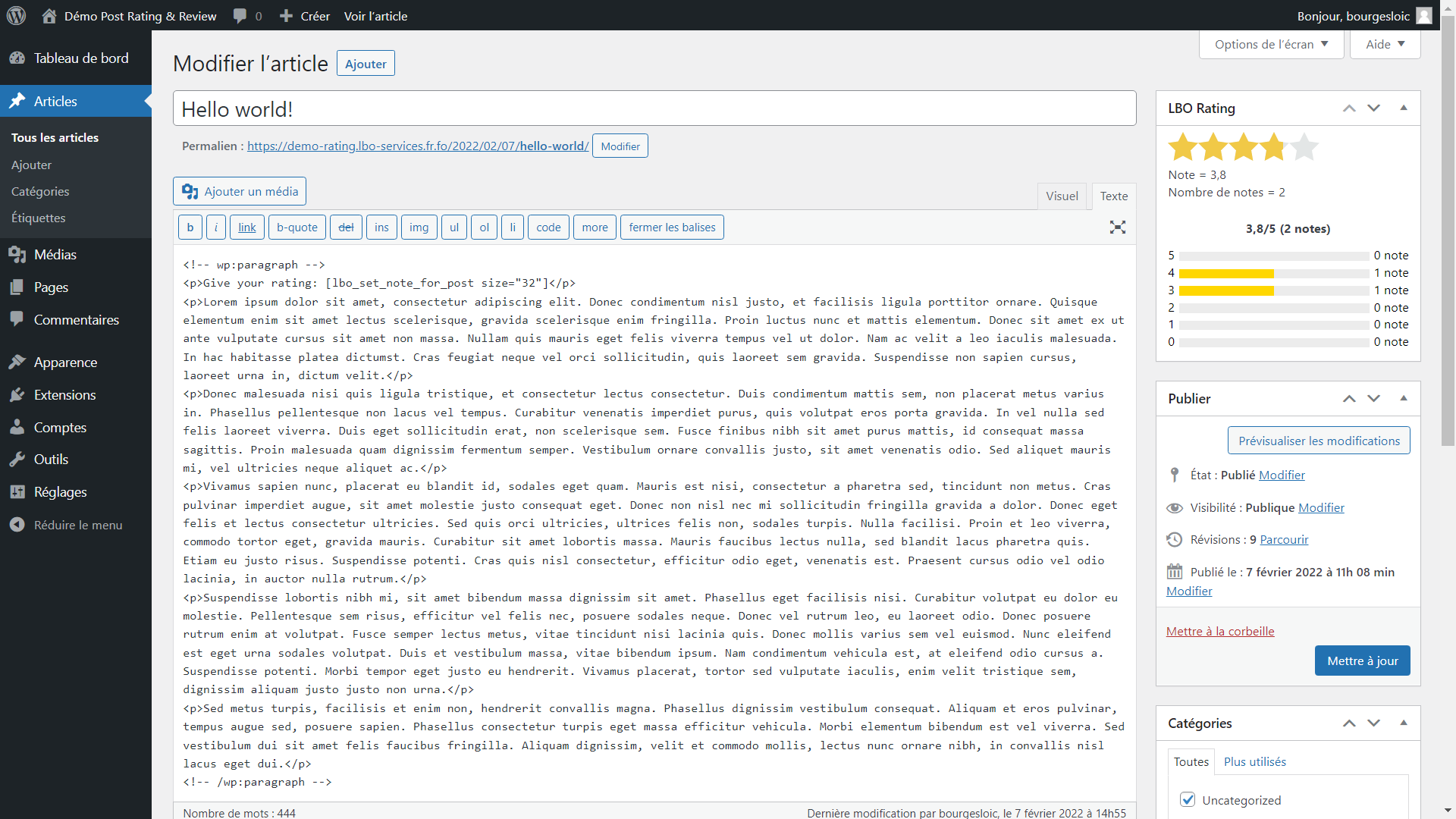 Ratings display in admin on post page