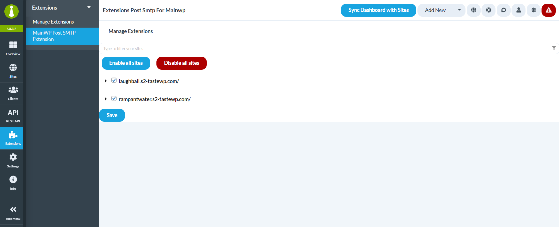 Enable quick SMTP configuration on all or selected child sites using MainWP dashboard.