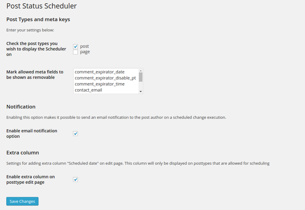 Settings page.