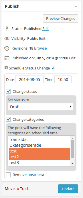 Edit page without post meta option activated.