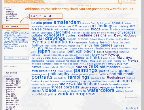 This shows the tag cloud in action