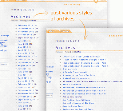 Shows two versions of the archive in action