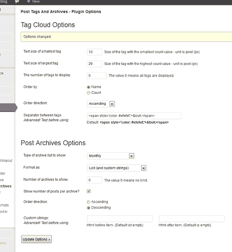 Shows the options page